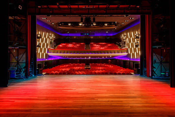 Zicht op de zaal vanaf het podium van Theater Gooiland